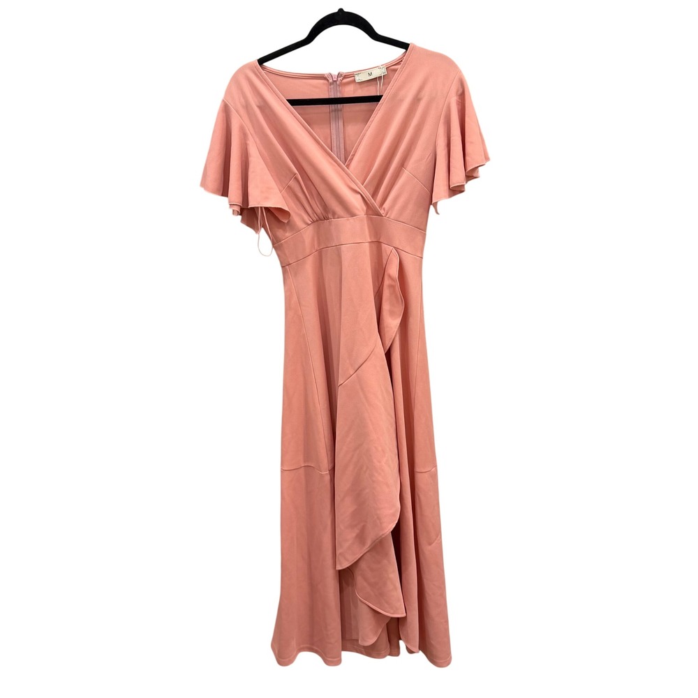 Unbranded Dusty Rose Pink Flutter Sleeve Wrap V-Neck Ruffle Dress M